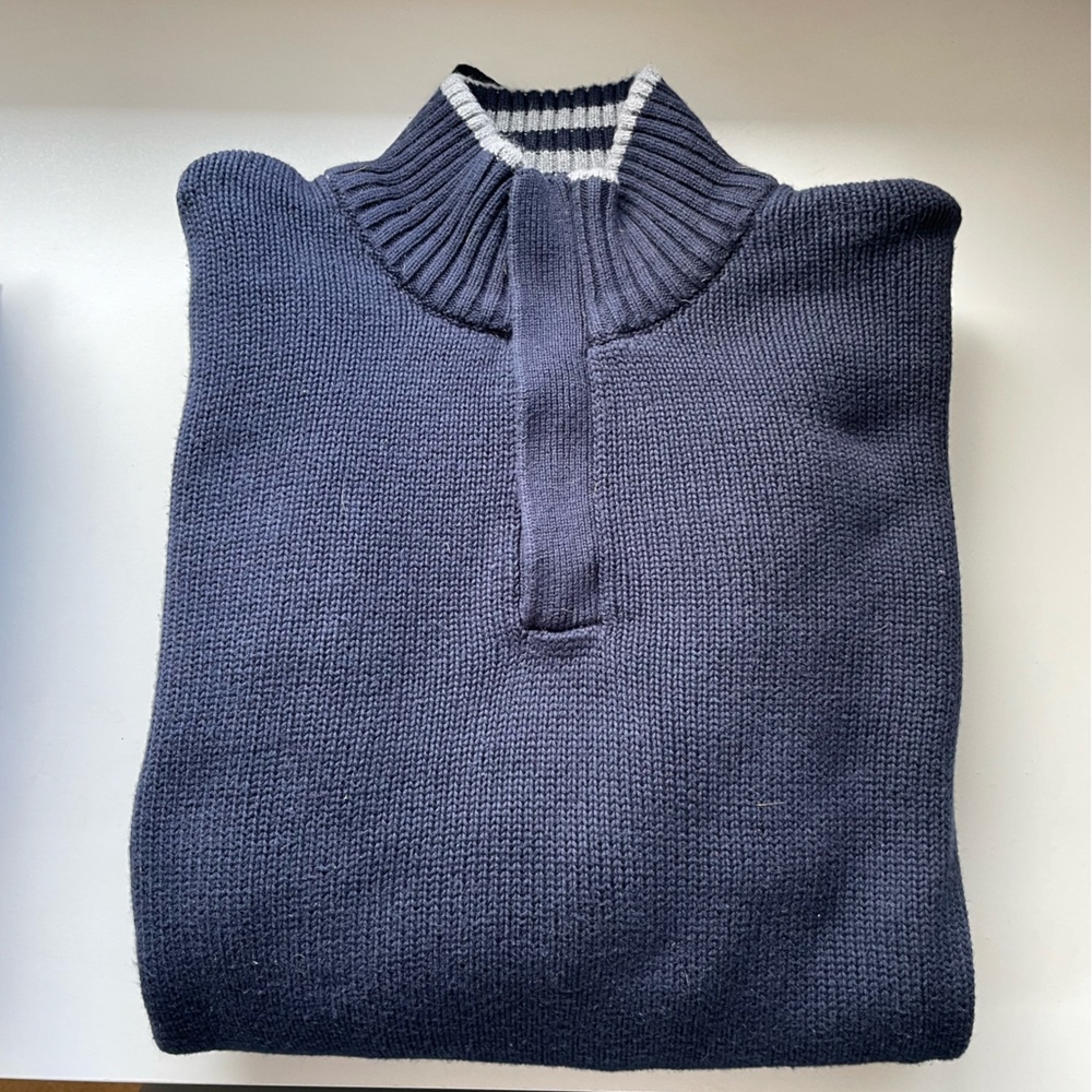 Sebastian Cooper Navy Blue Mock Neck Quarter Zip Heavyweight Knit Sweater XL - Picture 4 of 9